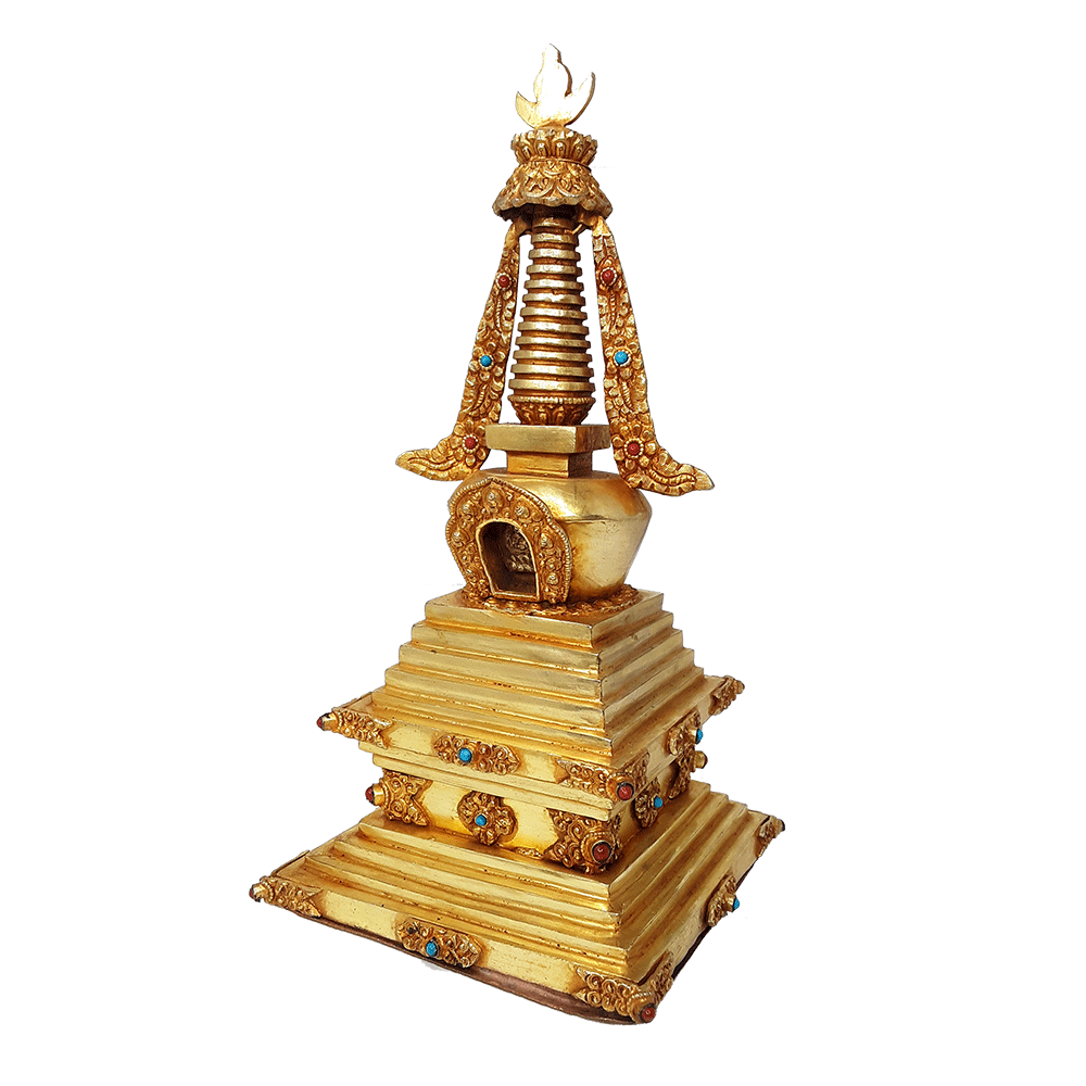 Gold-Polished Metal Stupa 8"