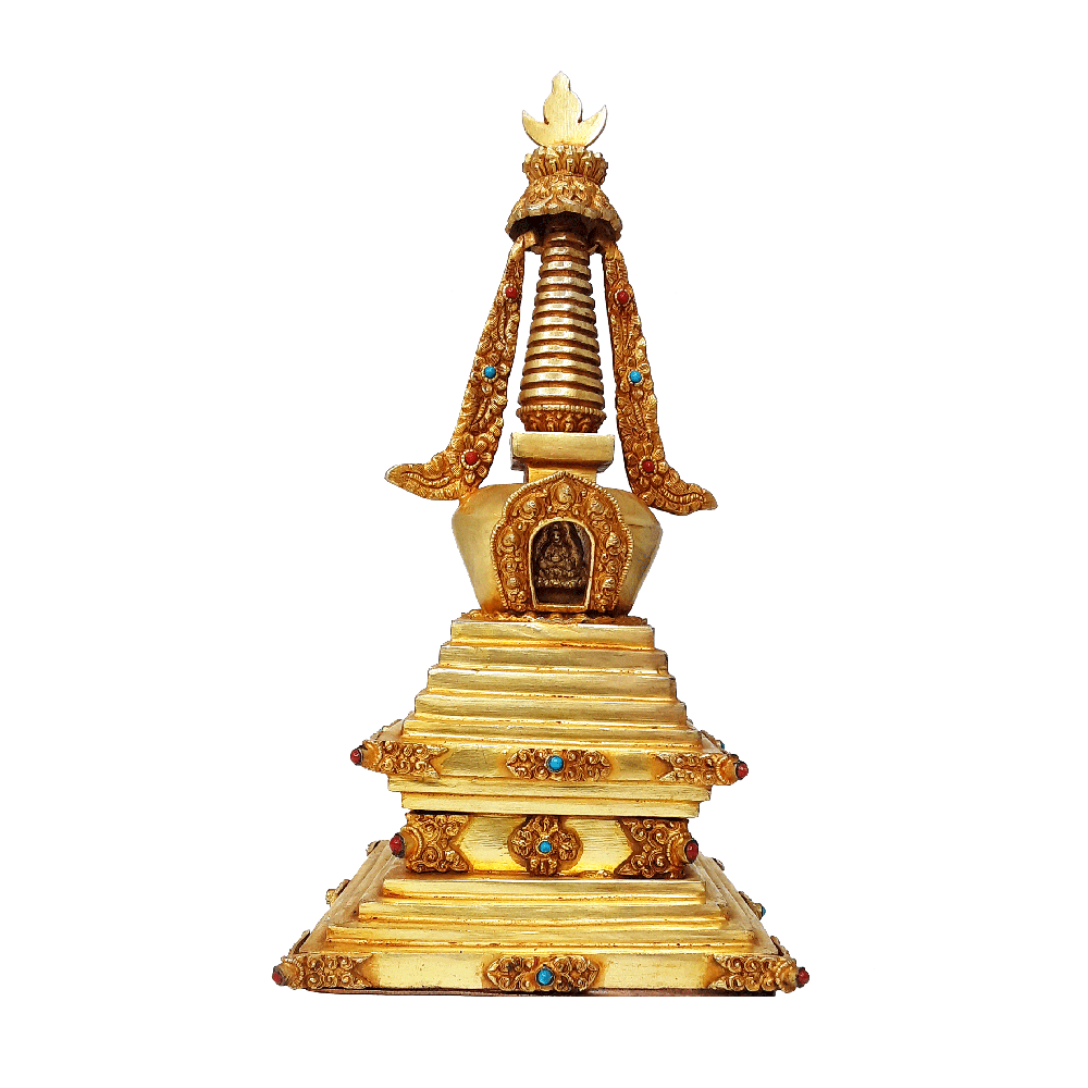 Gold-Polished Metal Stupa 8"