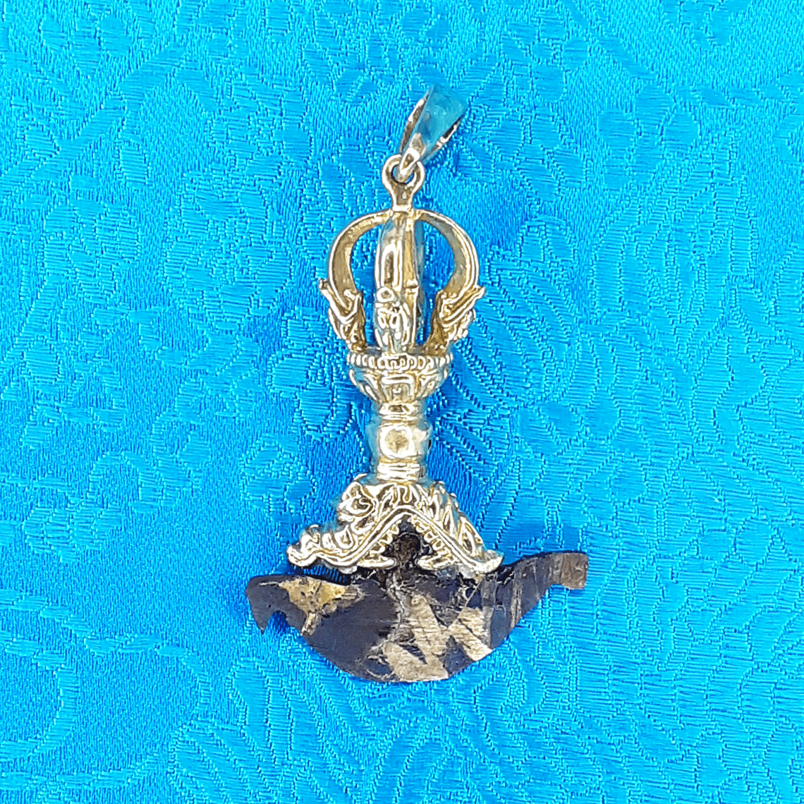 Brass Driguk Pendant with Meteorite Blade 2" by Natsog Dorje
