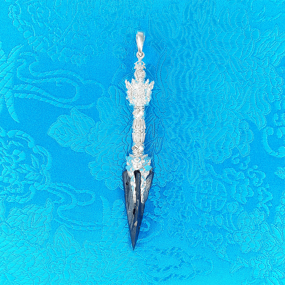 Meteorite & Silver Phurba Pendant 3.5" by Natsog Dorje