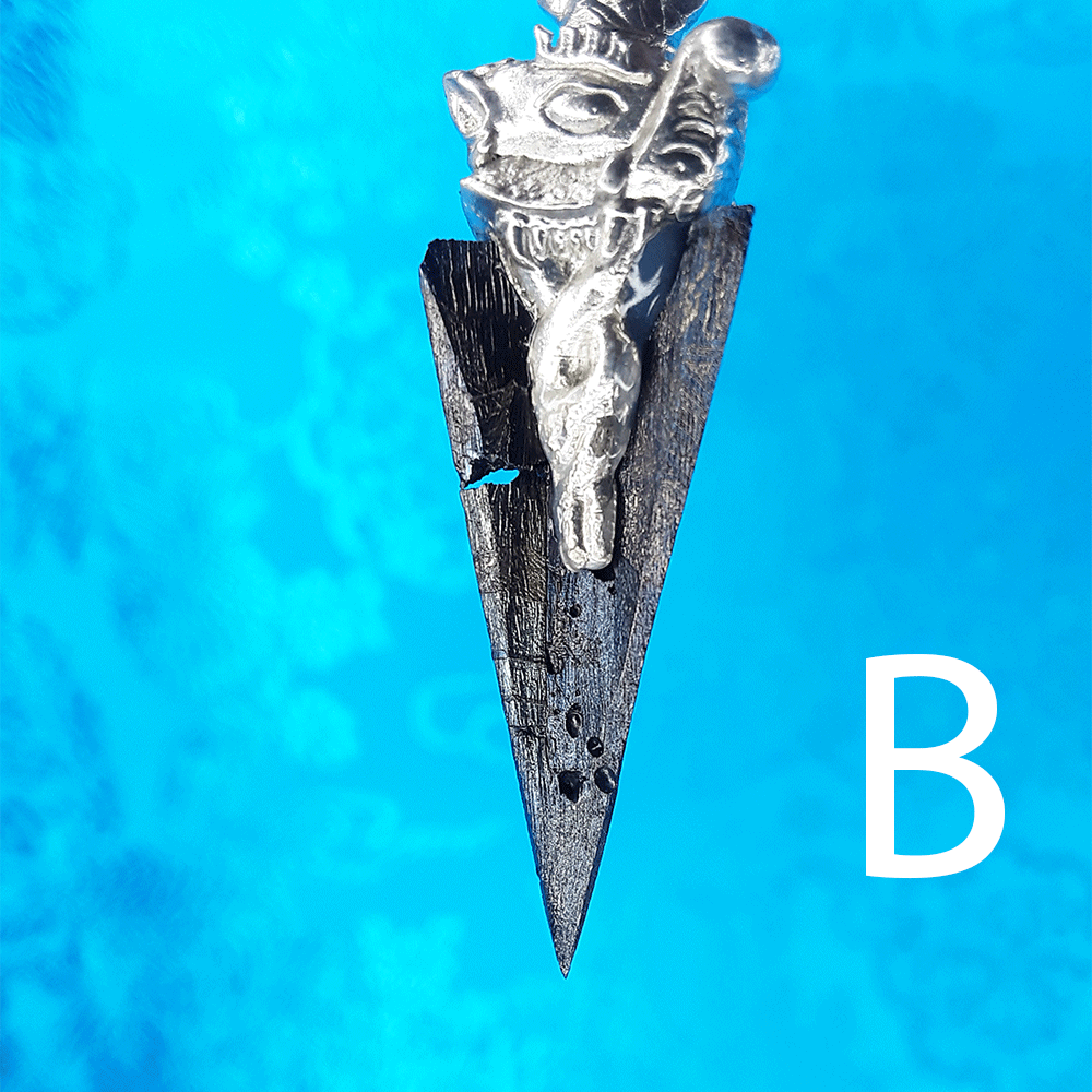 Meteorite & Silver Phurba Pendant 3.5" by Natsog Dorje