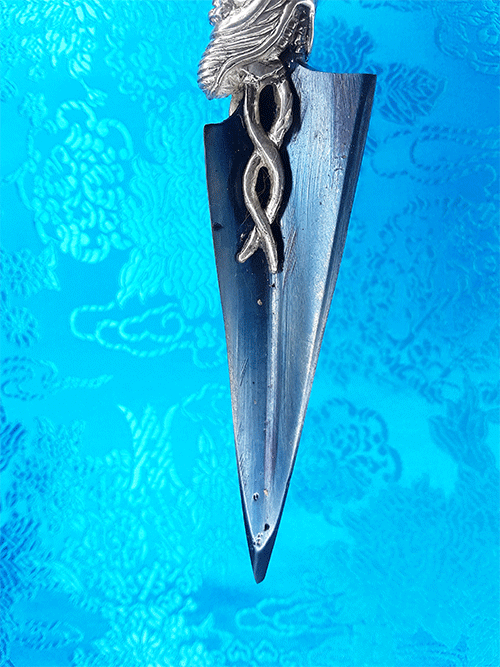 Dudjom Lingpa Silver Terma Phurba with Steel-Meteorite Blade 8" by Natsog Dorje