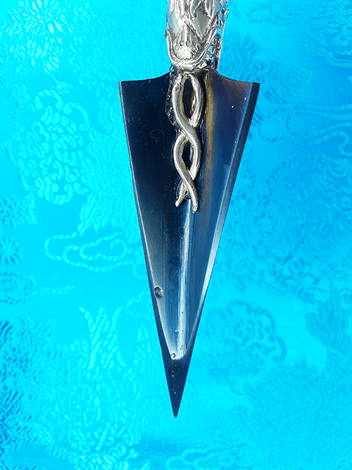 Dudjom Lingpa Silver Terma Phurba with Steel-Meteorite Blade 8" by Natsog Dorje