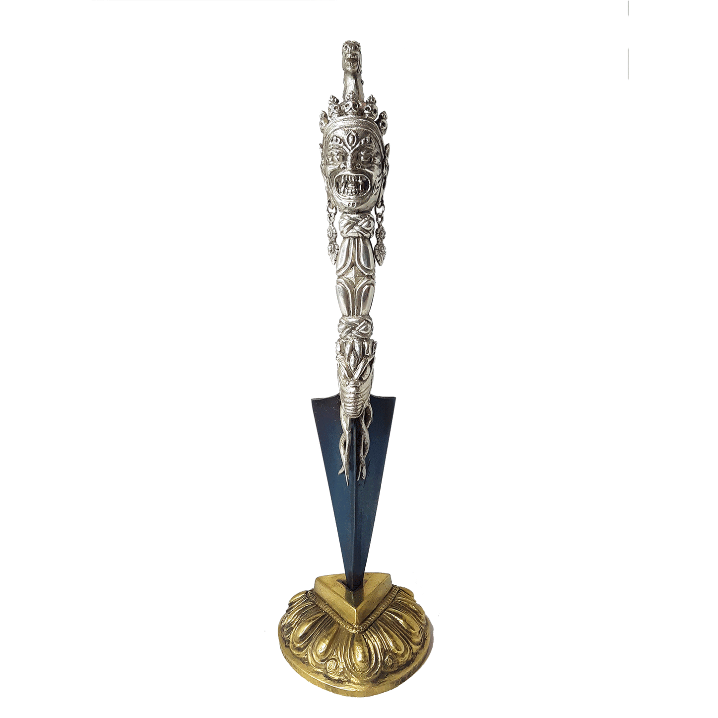 Dudjom Lingpa Silver Terma Phurba with Steel-Meteorite Blade 8" by Natsog Dorje