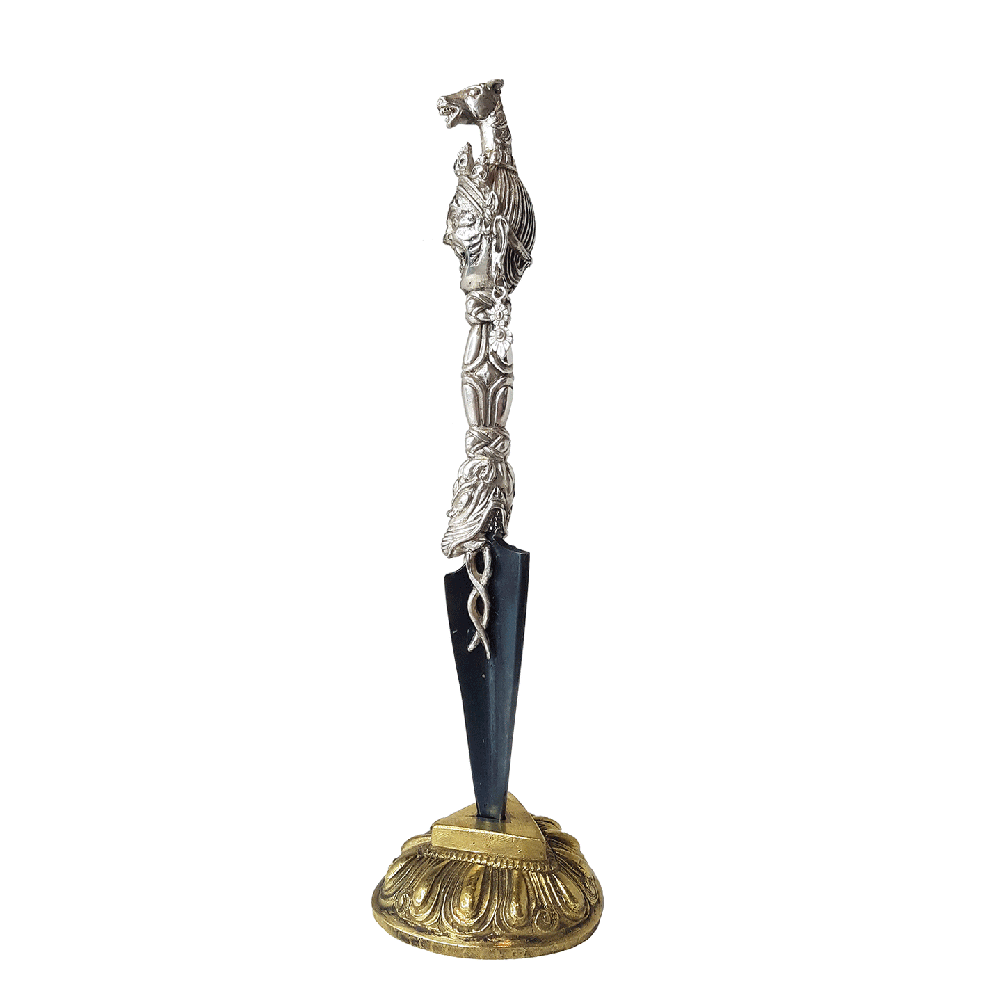 Dudjom Lingpa Silver Terma Phurba with Steel-Meteorite Blade 8" by Natsog Dorje