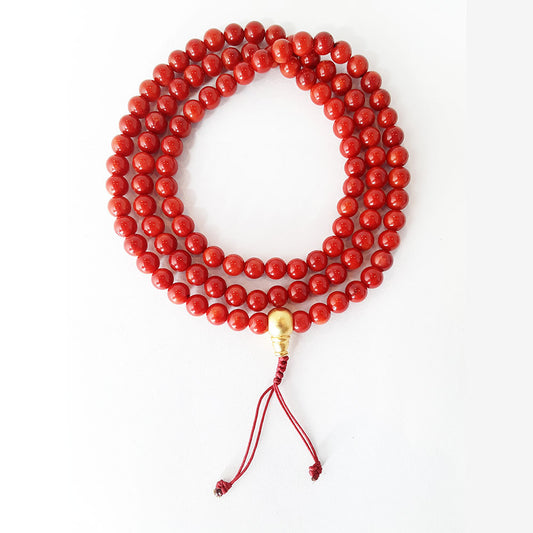 Hand Dyed Red Coral Mala 6mm