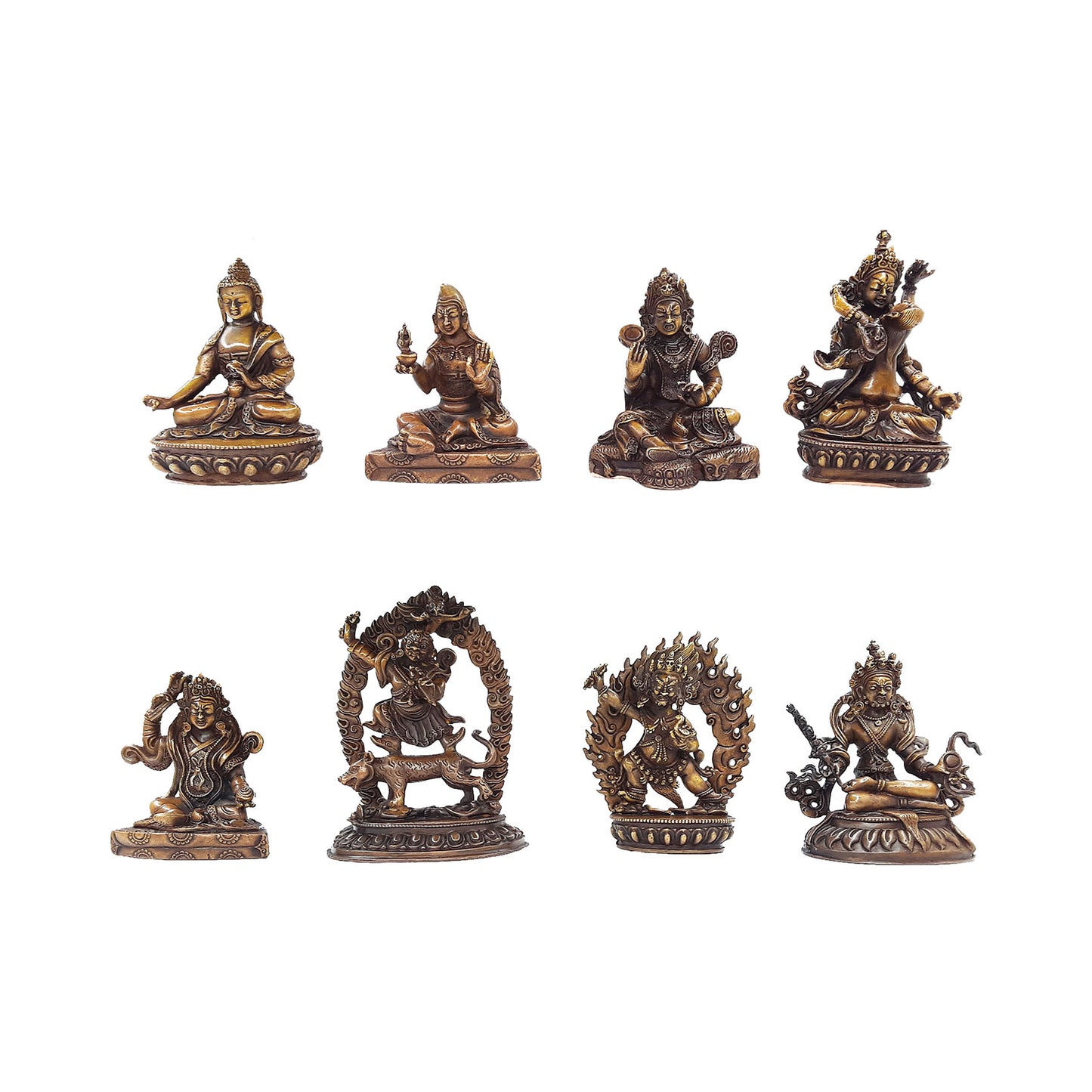 Guru Rinpoche 8 Manifestations Statue Set Copper Oxidized (2.75" to 4.5")