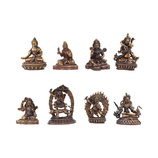 Guru Rinpoche 8 Manifestations Statue Set Copper Oxidized (2.75" to 4.5")