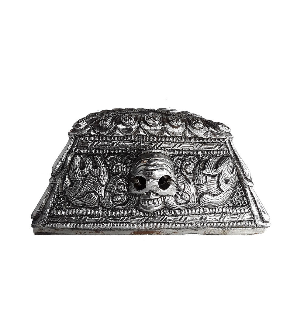 Metal Phurba Stand with Skulls 3.5"x 1.75"