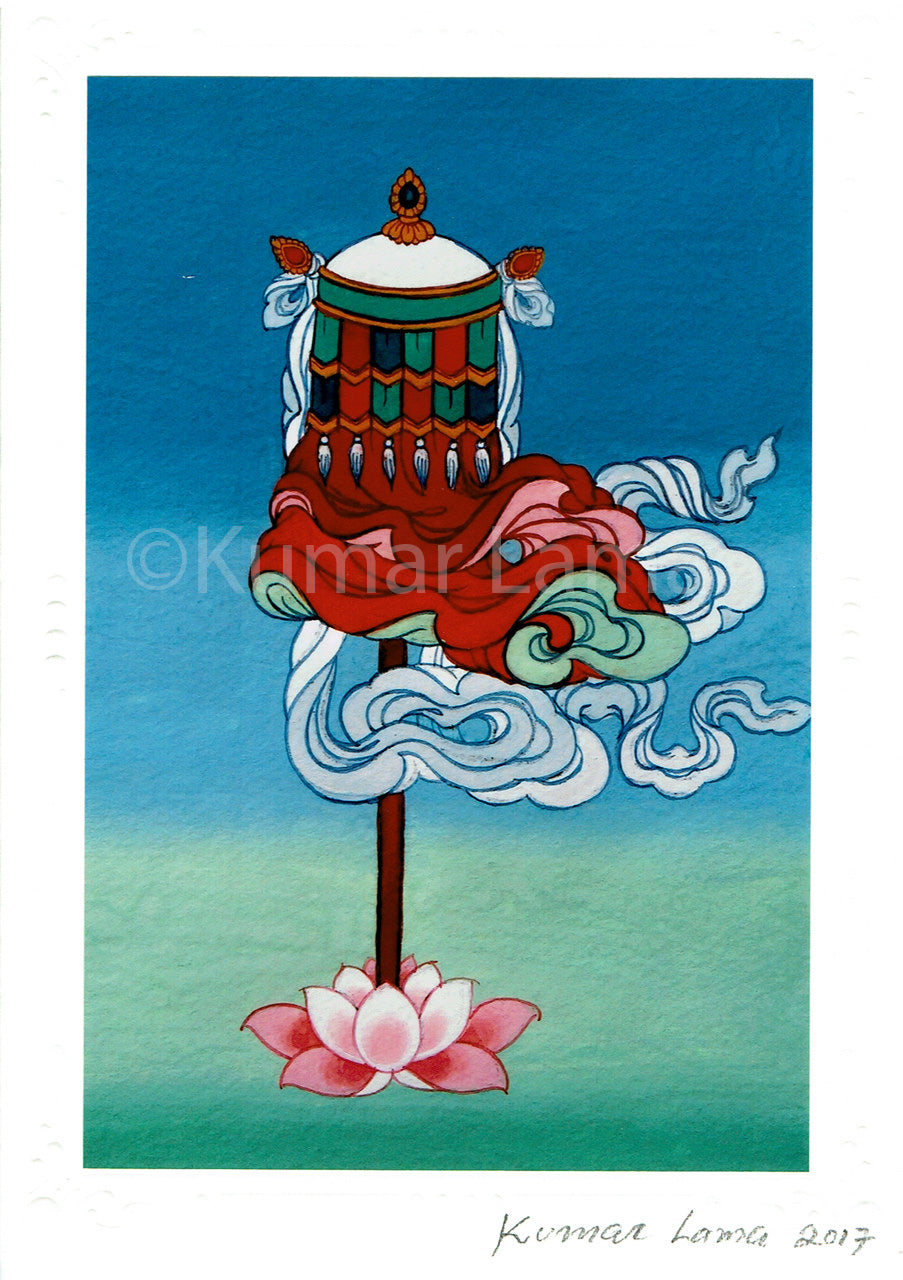 The Victory Banner: Eight Auspicious Symbols Card by Kumar Lama