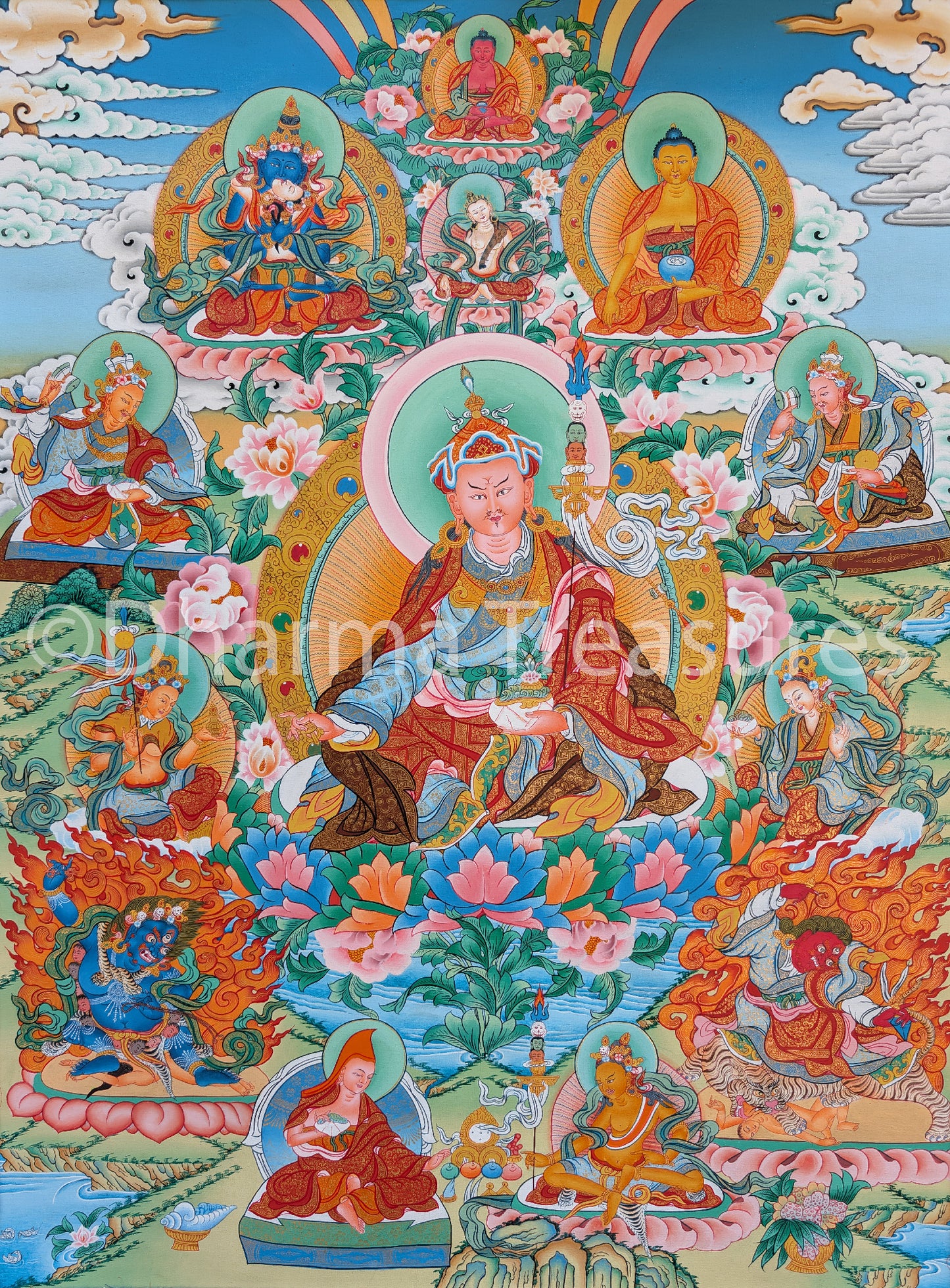 Guru Rinpoche 8 Manifestations Thangka  39"x55"