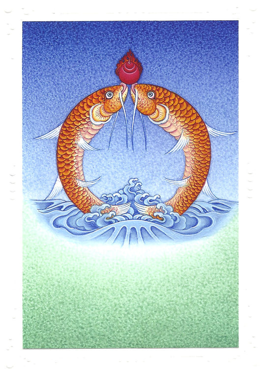 The Golden Fishes: Eight Auspicious Symbols Card, by Kumar Lama