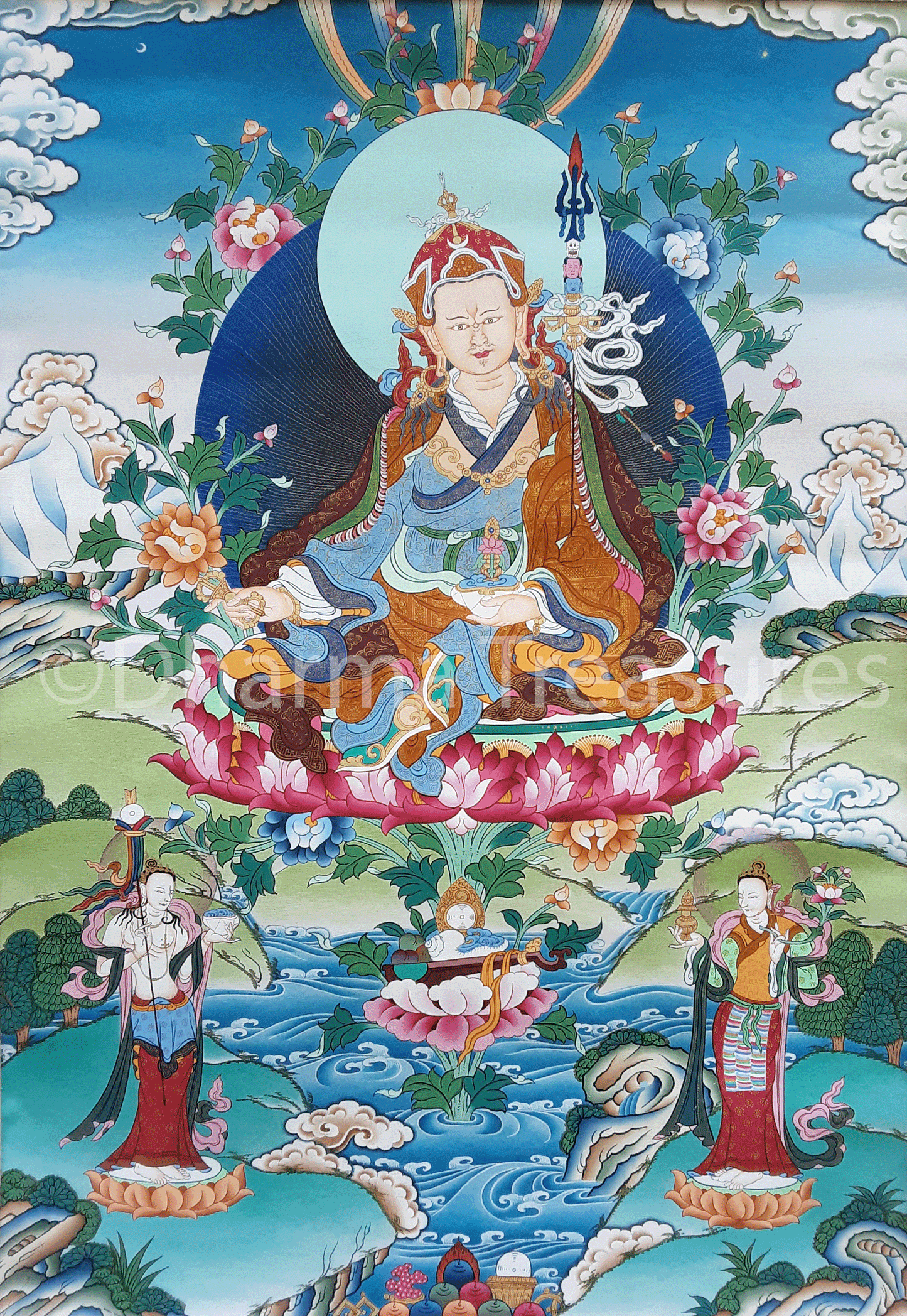 Guru Rinpoche with Dakinis Thangka 32"x45"