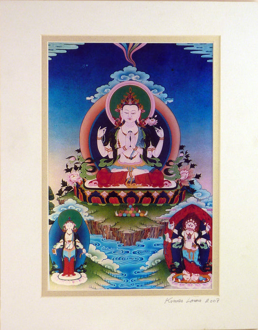 Print of Chenrezig Thangka by Kumar Lama