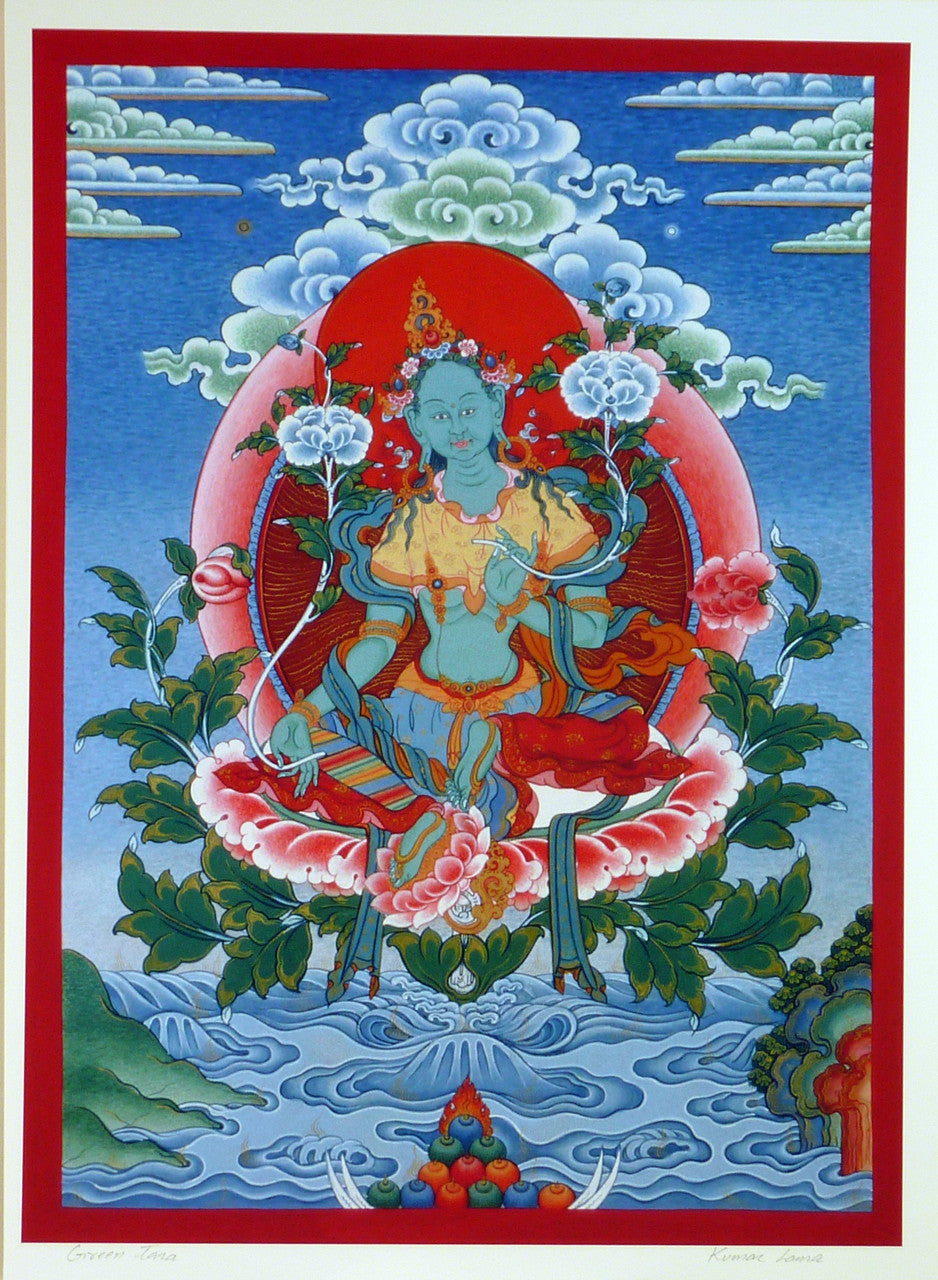 Large Print of Green Tara Thangka by Kumar Lama
