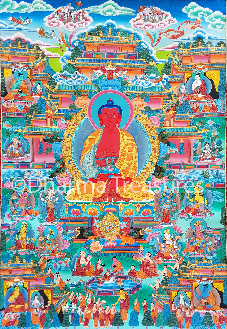 Amitabha in Dewachen Pureland Thangka,  B