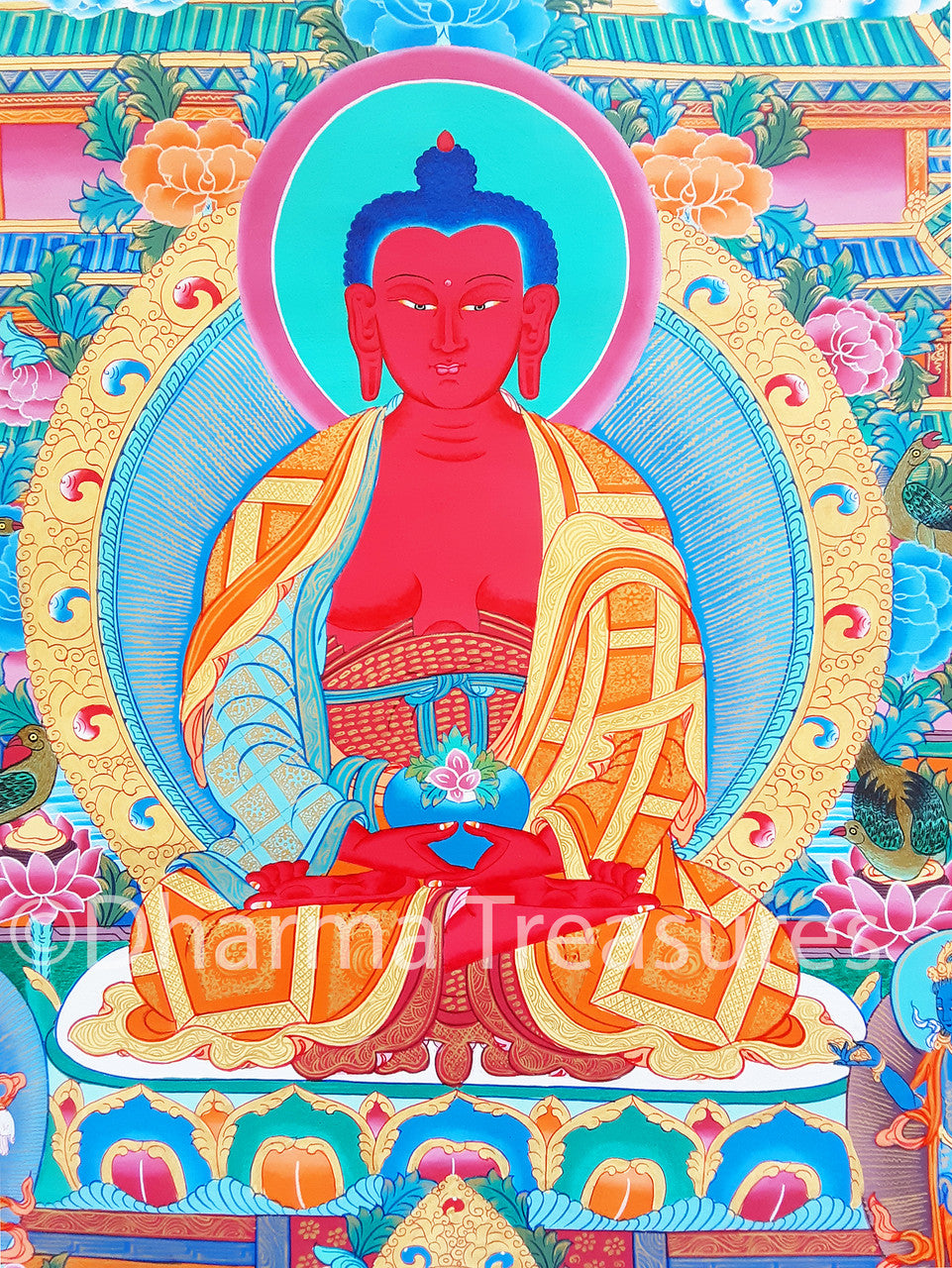 Amitabha in Dewachen Pureland Thangka, A – Dharma Treasures