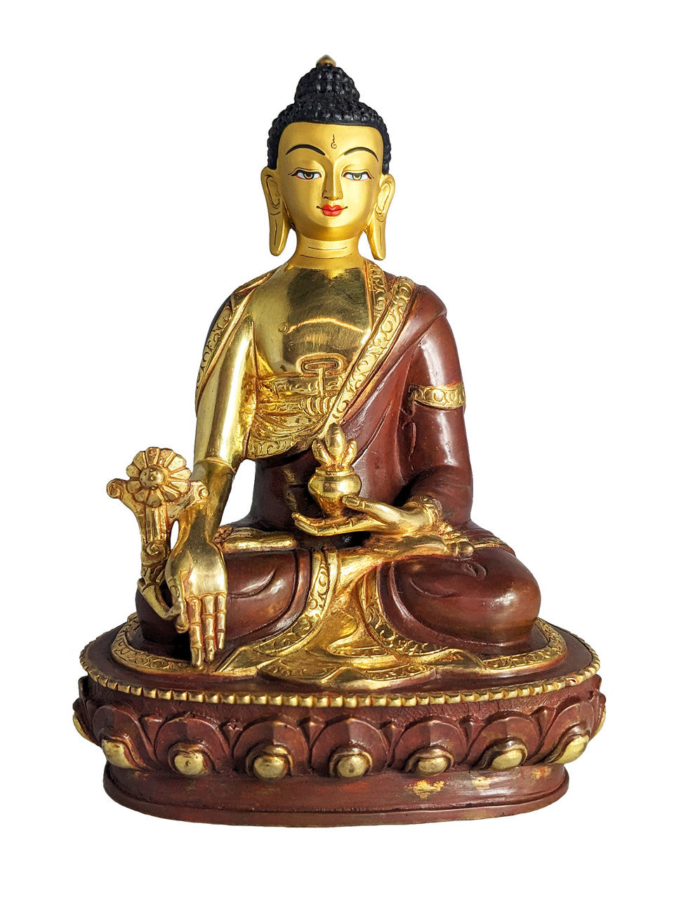 Medicine Buddha Statue, Gold Plated 8"