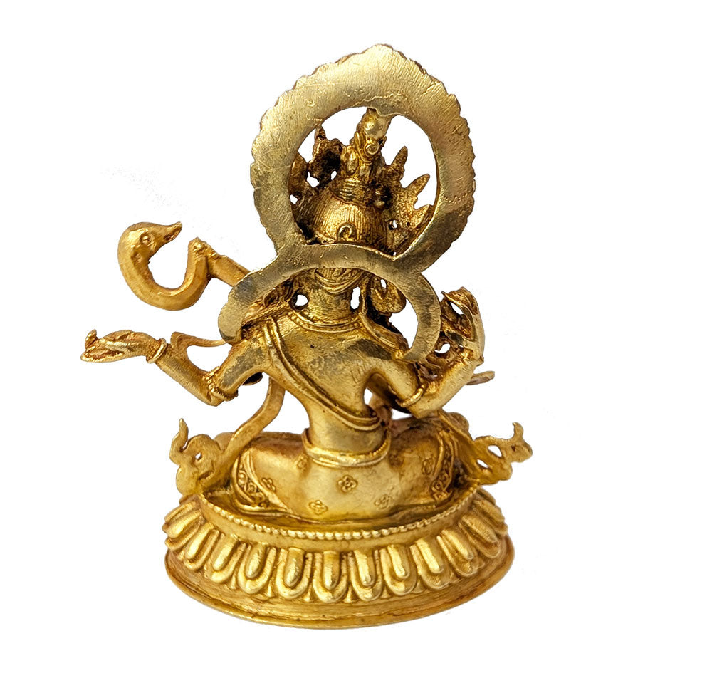 Saraswati Statue Gold-Plated 4"