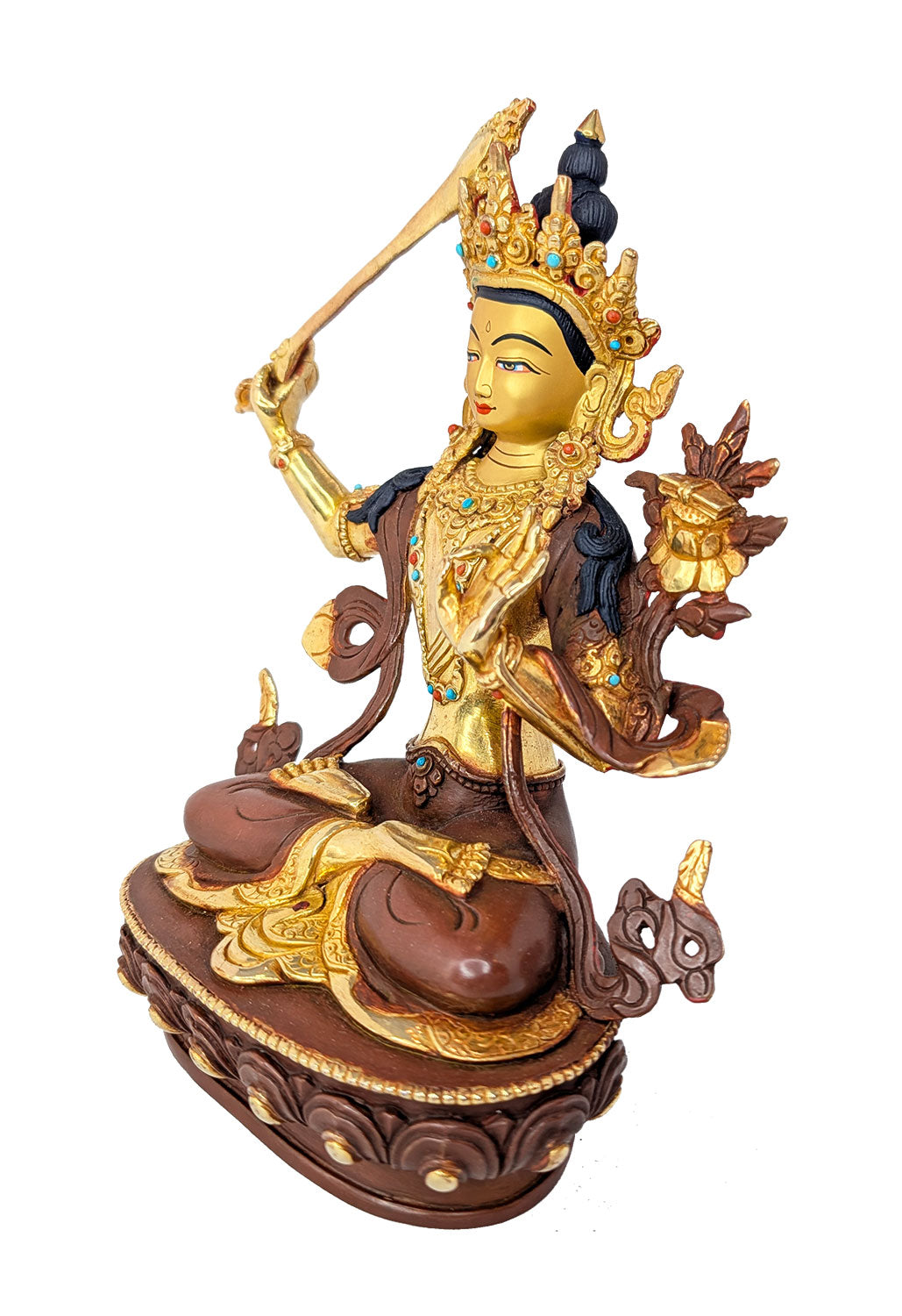 Manjushri Statue Gold Plated 8.25"