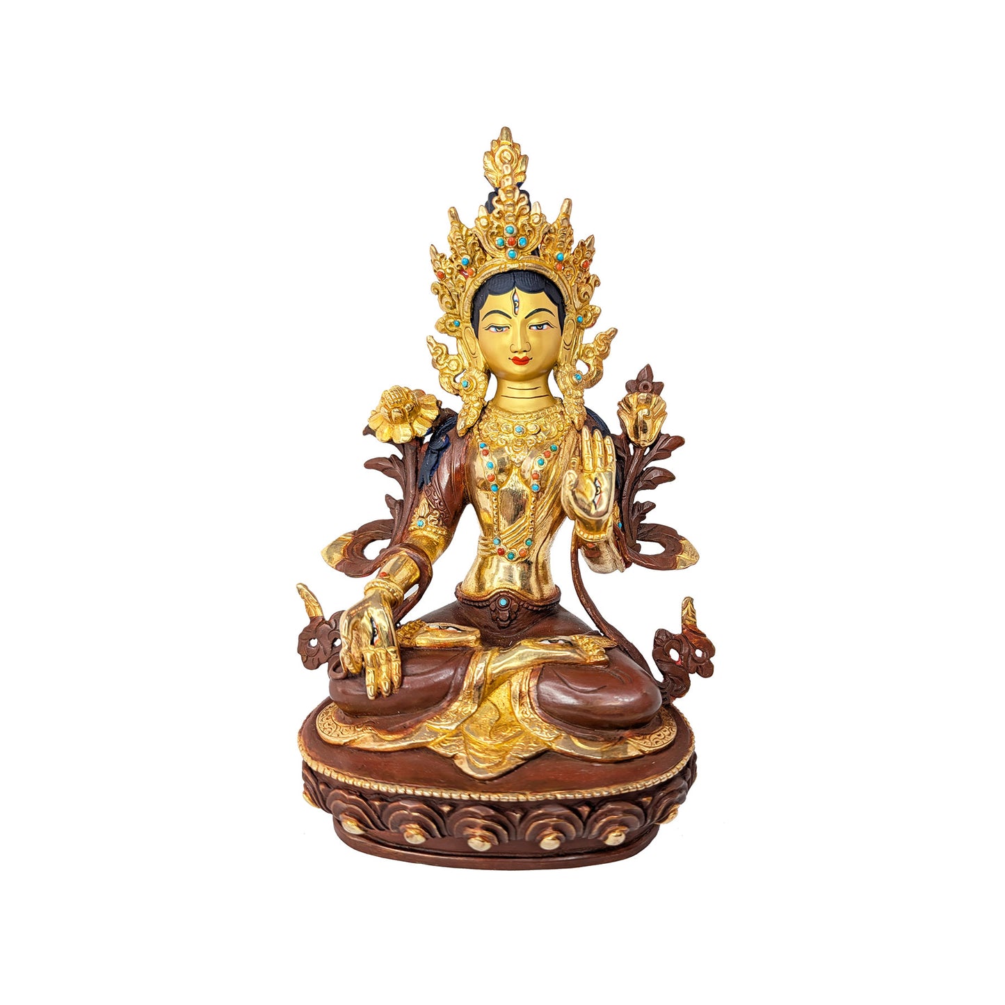 White Tara Statue Gold Plated 9"