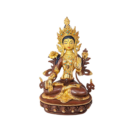 White Tara Statue Gold Plated 9"