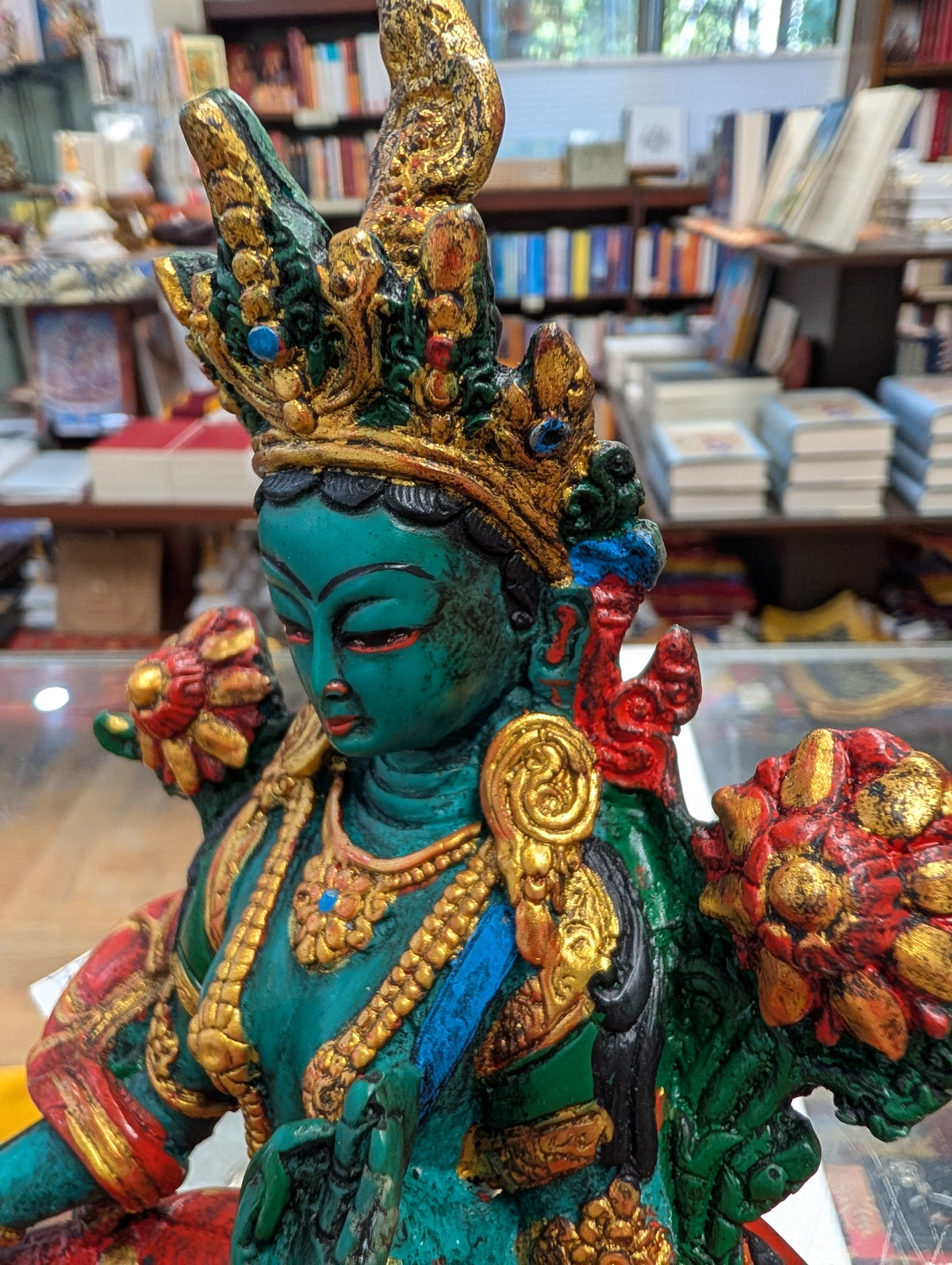 Green Tara Painted Resin Statue 8" (DISCOUNTED)