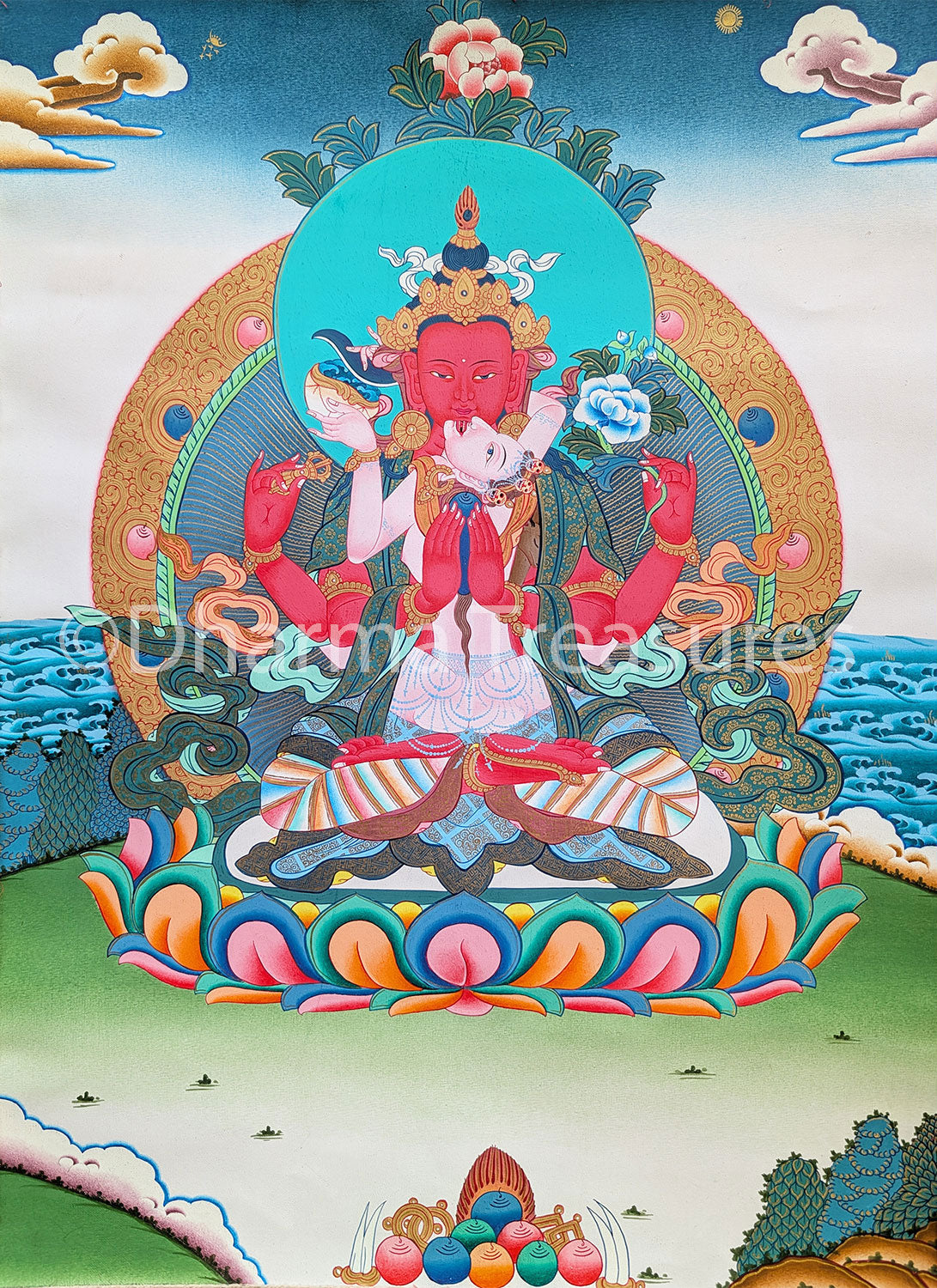 Red Chenrezig Yab-Yum Thangka 32"x42"