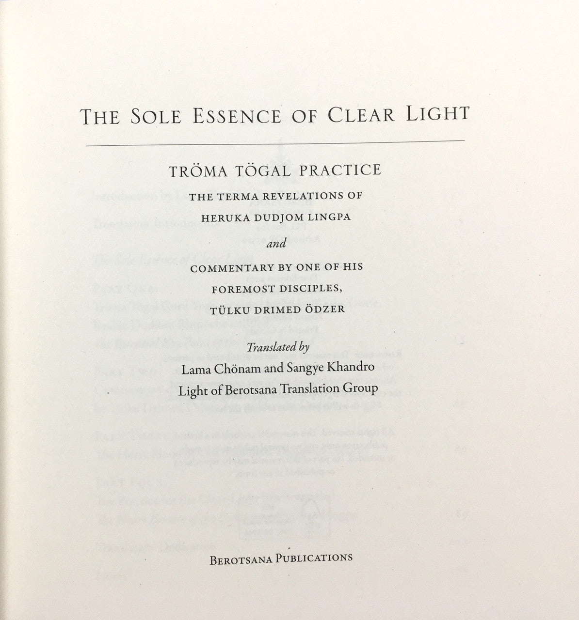 Sole Essence of Clear Light: Troma Togal title page