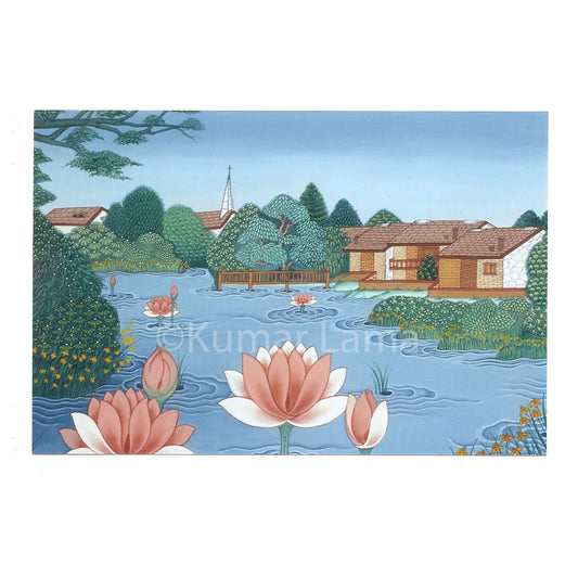 Lotus Pond: Tibetan Life Card Print by Kumar Lama