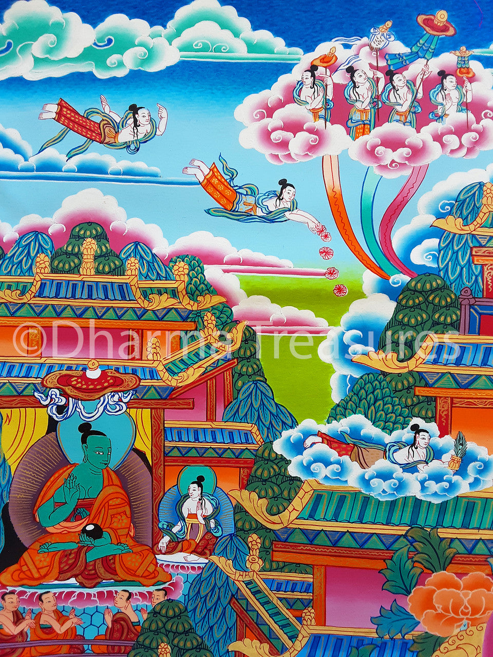 Amitabha in Dewachen Pureland Thangka, A – Dharma Treasures