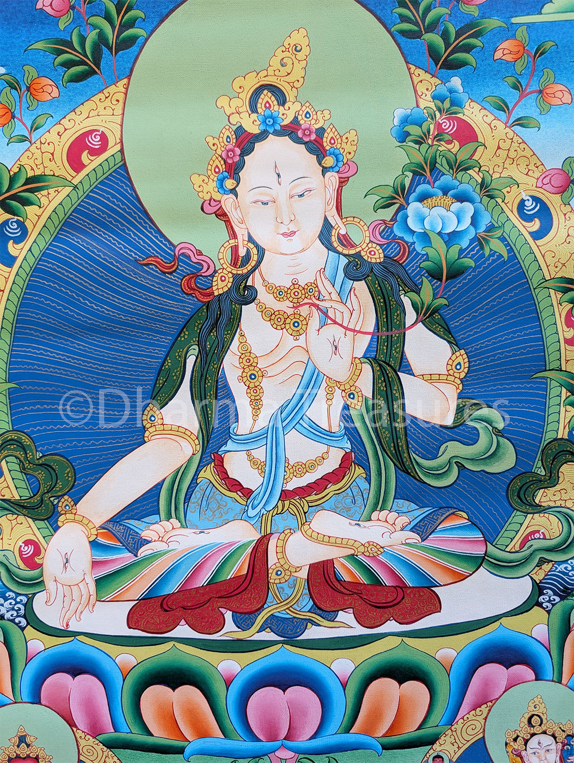 White Tara with Longevity Deities Thangka 32"x43"