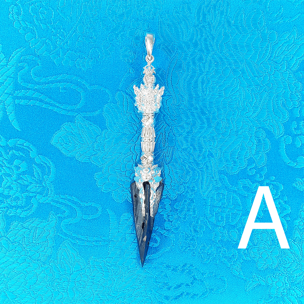 Meteorite & Silver Phurba Pendant 3.5" by Natsog Dorje