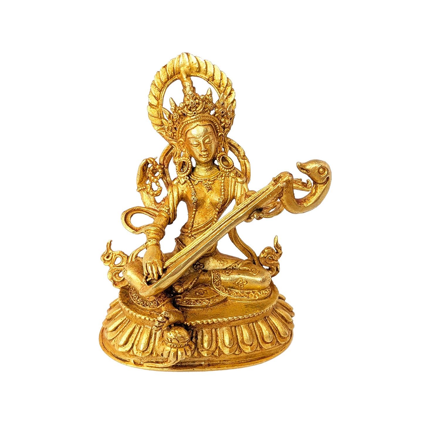 Saraswati Statue Gold-Plated 4"