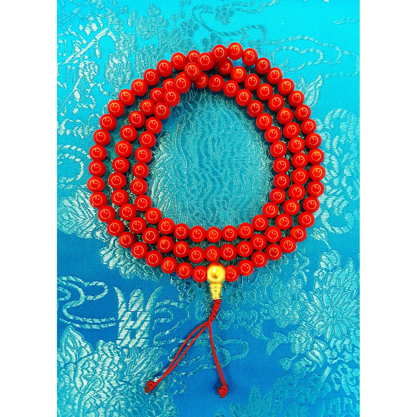 Hand Dyed Red Coral Mala 6mm