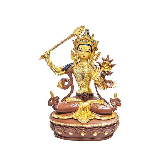 Manjushri Statue Gold Plated 8.25"