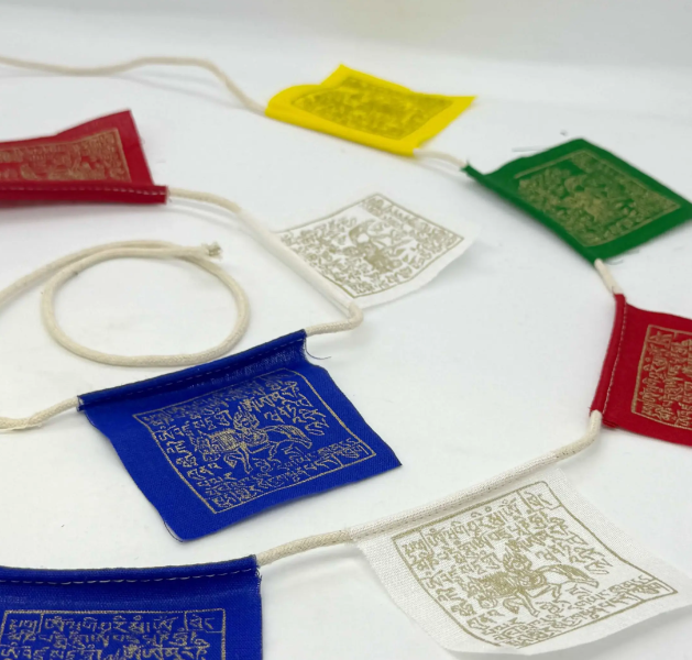 Mini Lungta Windhorse Prayer Flags 2.5"x2.5" Biodegradable Cotton (various lengths)